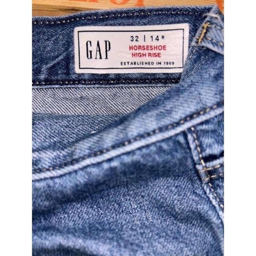 Gap Horseshoe Barrel High Rise Jeans Medium Wash Wide Leg Curved 32 14R Cotton - Picture 4 of 6